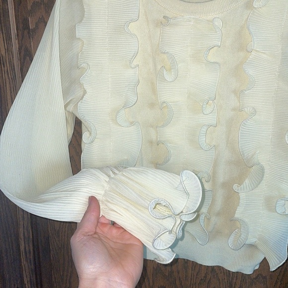 Zara Pale Yellow Ruffle Sweater with balloon sleeves - Picture 2 of 4